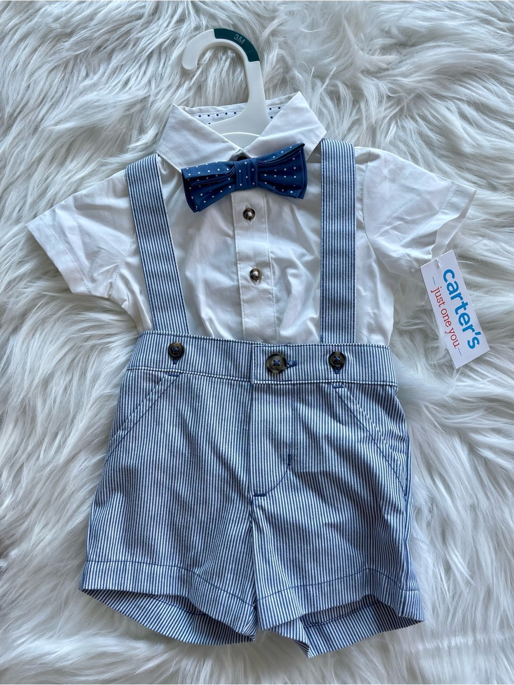 Carter's Navy Dot Bowtie & Seersucker Suspender Romper